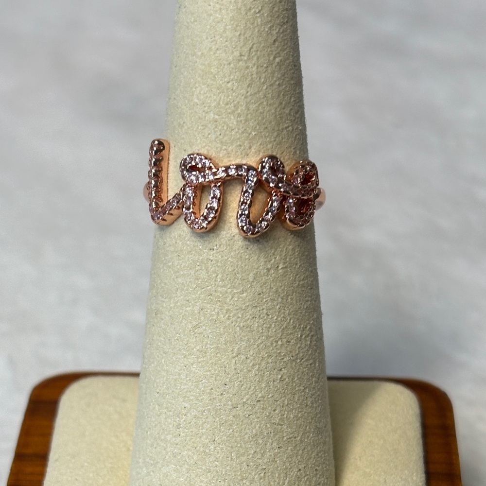 AAA CZ LOVE Scroll Ring 18k Rose Gold Filled